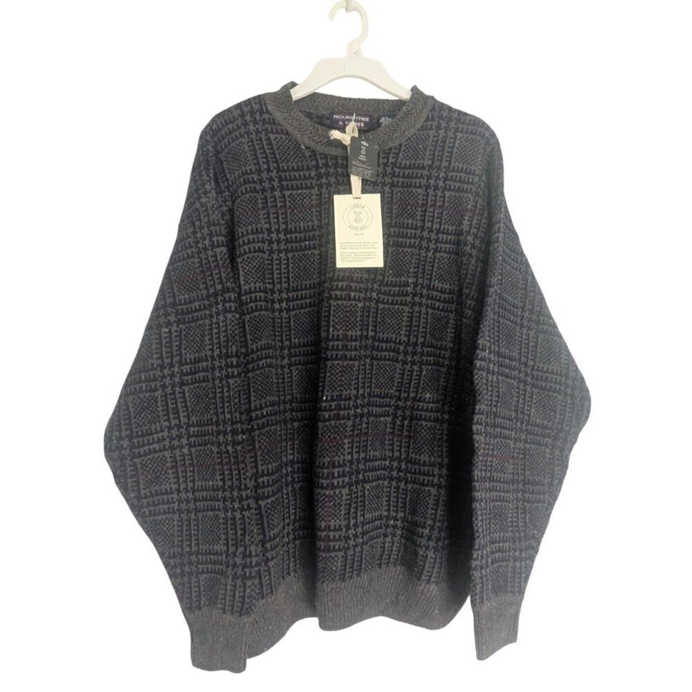 Roundtree & Yorke Urban Renewal Ramie Cotton Blend Sweater Square Plaid Large